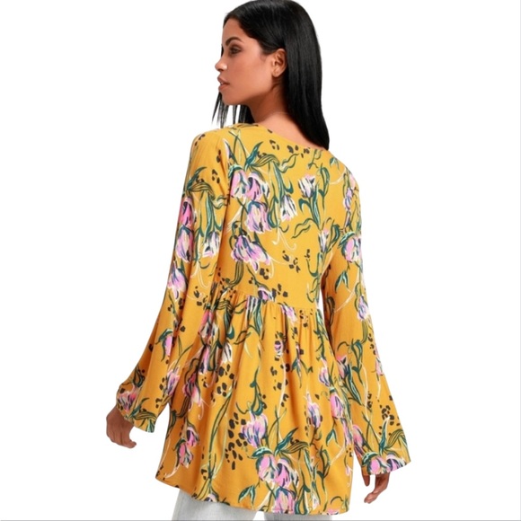 Free People Bella Golden Yellow Floral Printed Tunic - Picture 2 of 13